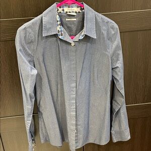 Van Heusen Blue-Gray Button-Down Shirt with Patterned Collar